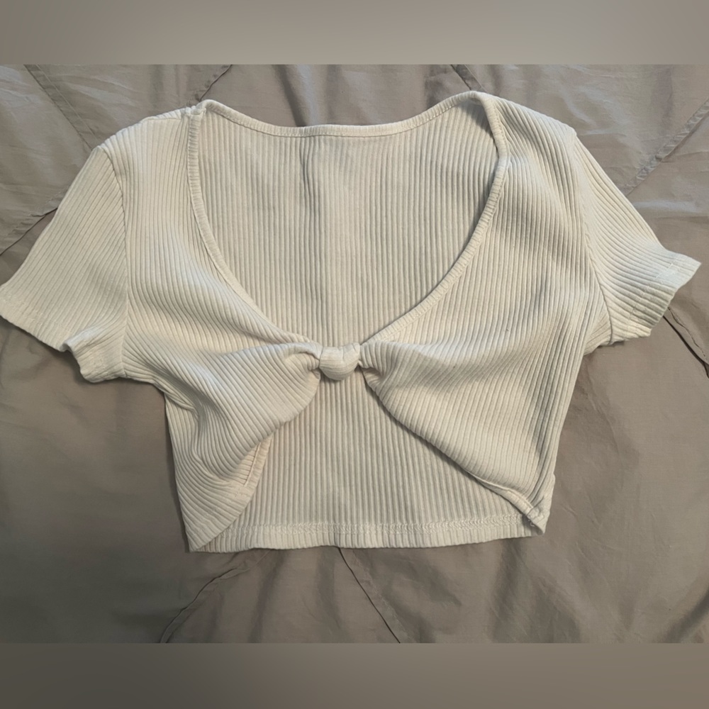 White Tie Front Crop Top
